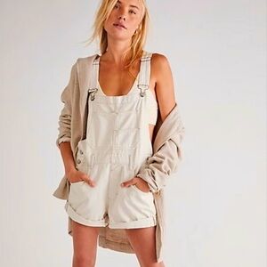 We the Free Cream Denim Overall Shortalls M